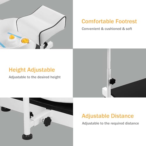 LUXMARS Pedicure Station Chair Hydraulic Lift Pedicure Chairs with Stool & Bubble Massage Foot Bath, 360 Swivel Pedicure Chair, No Plumbing, Height Adjustable Pedicure Unit Station - White