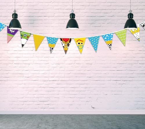 Image of Toy Themed Story Banner Cartoon Story Party Decorations Toy Inspired String Flags Hanging Decorations for Birthday Baby Shower Cartoon Party Supplies