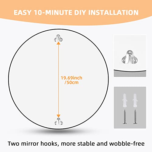 A.t.lums 24 Inch Black Round Mirror, Wall Mounted Circle Mirror With Metal Frame, Suitable For Bathroom, Vanity, Entryway, Living Room, Wall Decor #TOP3