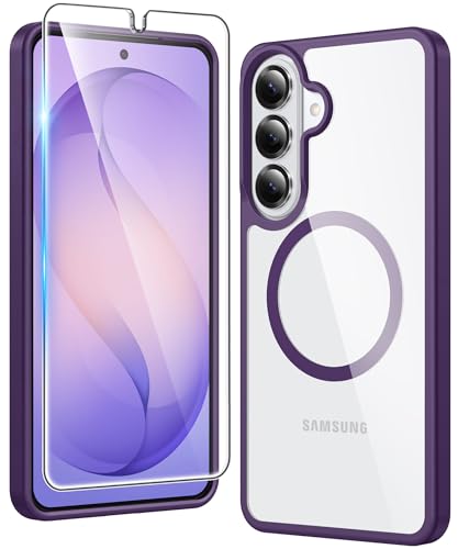 Image of FNTCASE for Samsung Galaxy S26-Plus Case: Clear Magnetic Phone Cases with Screen Protector Compatible with Magsafe Slim Anti Yellowing Shockproof Protective Transparent Cover (Purple Magnetic)