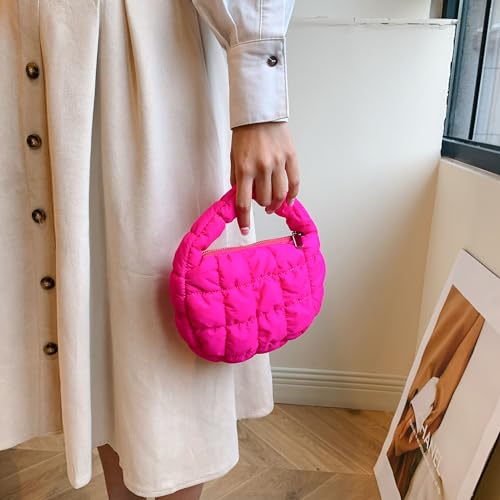Image of Quilted MINI Handbag and Purses Women Puffer Nylon Hobo Cotton Padded Purse Work Travel Lightweight