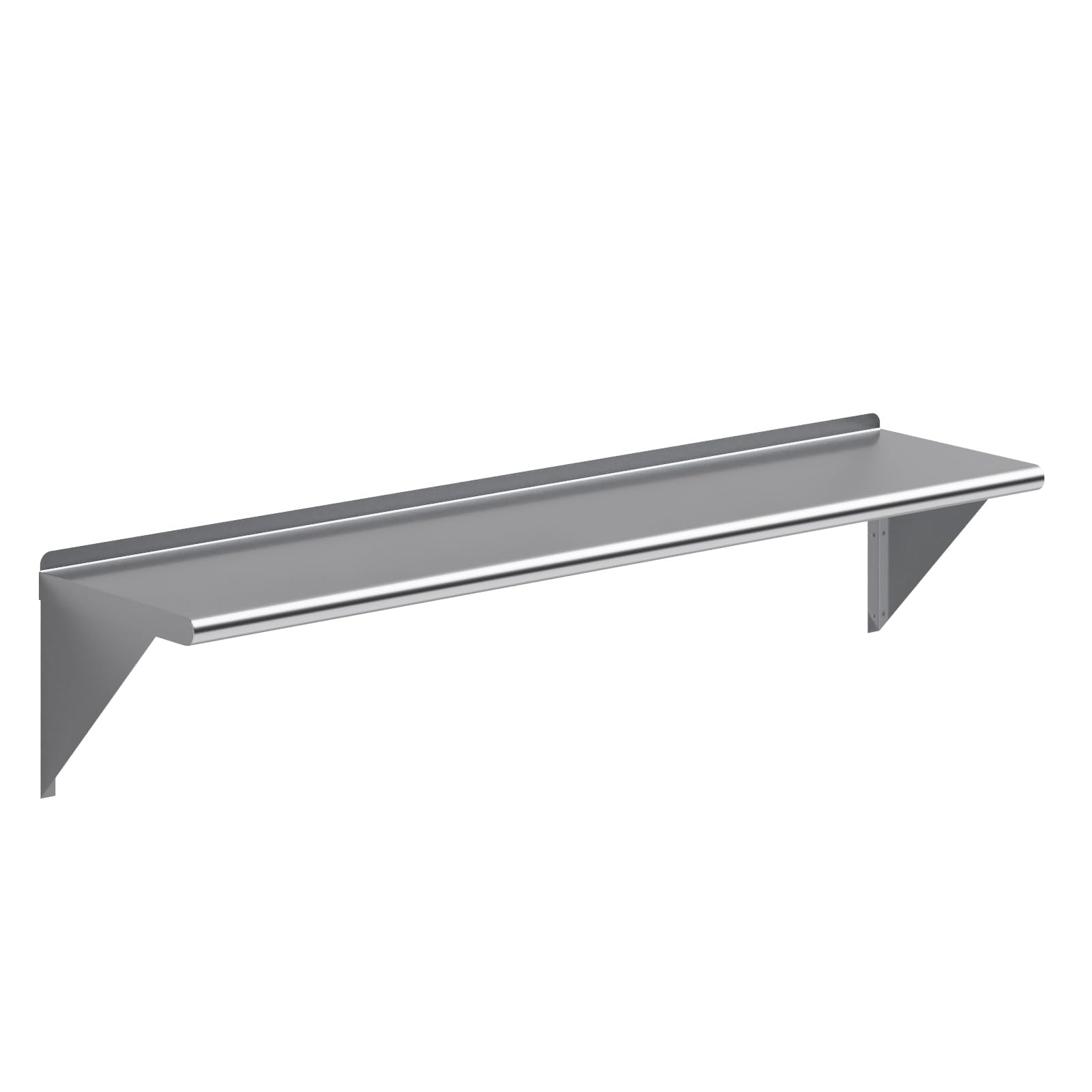 AmGood 14 in. x 60 in. (5 ft) Stainless Steel Wall Shelf with Backsplash - Microwave Shelf, 18 Gauge 430 NSF Commercial, Holds 350 lbs, Bullnose Edge, Brackets Included, for Kitchen, Garage &amp; Laundry