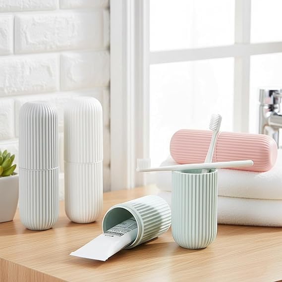 Image of tooth Brush Holder for Bathroom Travelling Cover Case Stand Box Container Wall Mounted Shelf Storage Organizer Accessories for Makeup Brush Cosmetic Pen Pencil Office Home Kitchen Plastic FreeStanding
