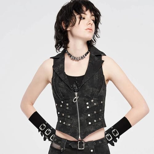 TINA.WIN 1 Pair Goth Arm Sleeves，Punk Gloves Fingerless，Gloves Fingerless Black，Buckle Gloves Arm For Party Hip Hop，Cosplay，Halloween Party Hip，Black