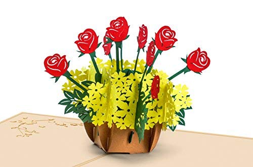 Valentine’s Day Card, Flower Basket POP UP Card, 3D, Mother's Day Card, Springtime Card, Birthday Cards, Graduation Card, Romance Card, Anniversary Card, Wedding Card