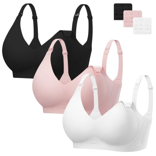 Image of Angelhood 3 Pack Nursing Bras for Breastfeeding Seamless Pregnancy Maternity Bra Wireless Sleep Bralette with Extenders