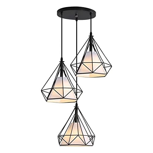 Vnice 3-Light Pendant Light with lamps, Adjustable Flush Mount Ceiling Lighting for Kitchen Island Living Room Bedroom Hallway, Vintage Hanging Pendant Lights Fixture with Metal Cage Shade, Bl (black)