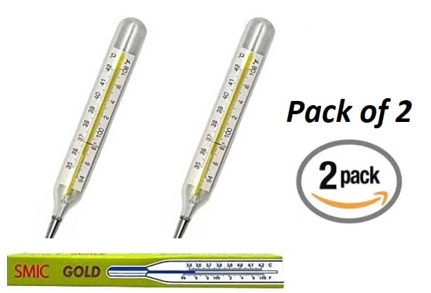 Image of MCP Healthcare Clinical Glass Thermometer for Underarm Thermometer for Adults and Kids, Accurate Professional and personal use SMIC Gold pack of 2