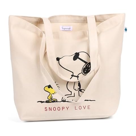 FINGERCRAFT Tote Bag, Lightweight and High Capacity Natural Cotton Canvas Shopping Bag, Multipurpose Regular Uses Grocery and Carry Bags for Men and Women Snpy Love Cover