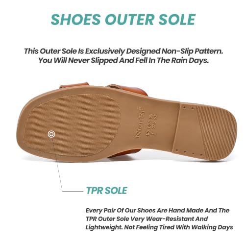 Image of NianEr Womens Microfiber Leather Memory Foam H Sandals Summer Shoes Slides | Flat, Comfortable, Slip On, Dressy, Dress, Beach, Vacation, Designer, Comfy, Casual, Bridal, Church, Boho, Office, Work