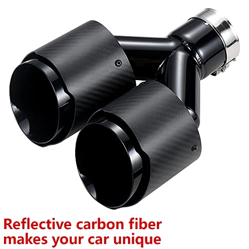 A-KARCK Carbon Fiber Exhaust Tip 2.5\" Inlet to Dual 4\" Outlet, High Temperature Resistance 9.8\" Long Stainless Steel Tailpipe tip, Set of 2