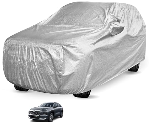 Image of Auto Hub Waterproof Car Cover Compatible with Maruti Grand Vitara with Mirror Pocket, Soft Cotton Lining, Waterproof Grand Vitara Car Cover- Metallic Silver