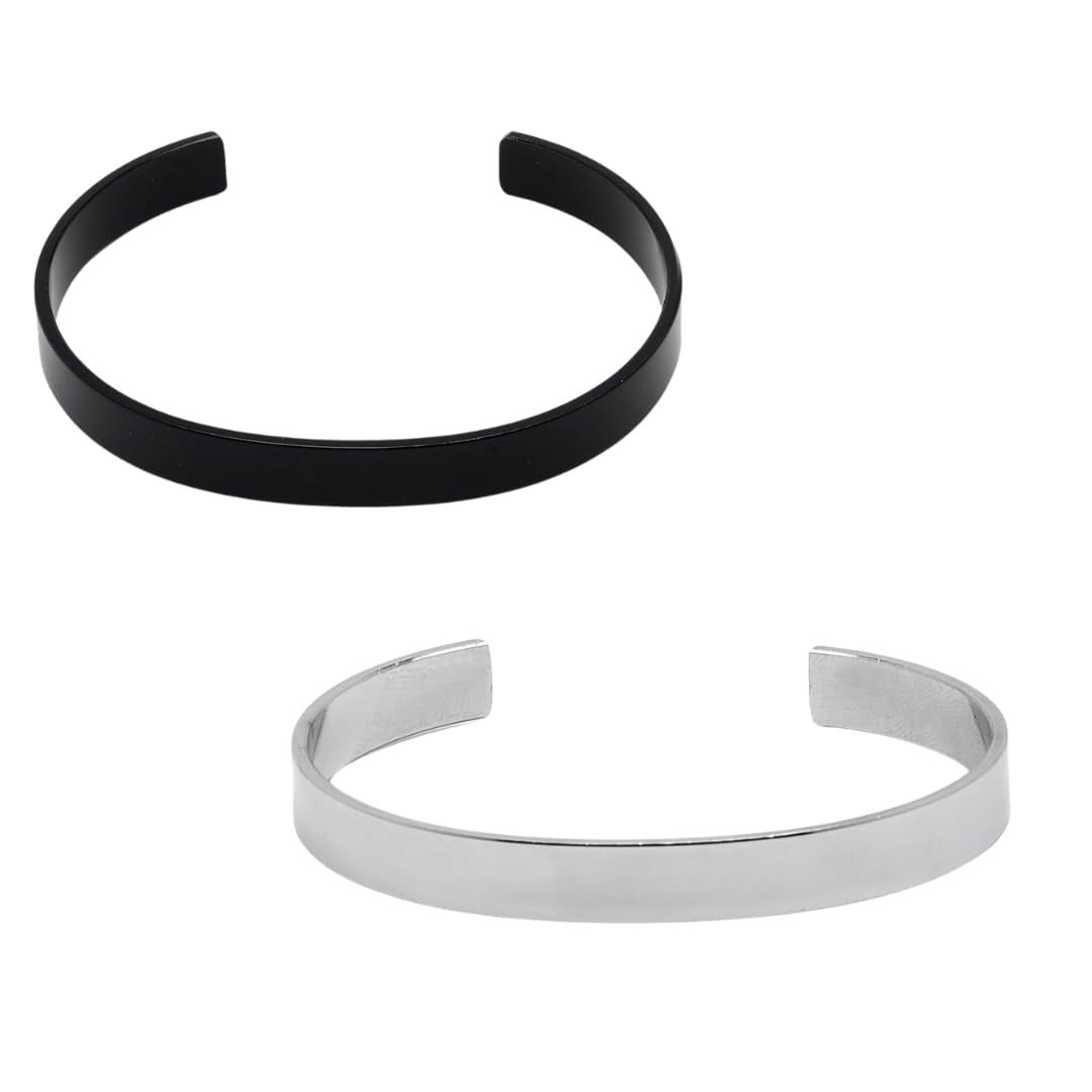 nvr Men Set of 2 Black & Silver Stainless Steel Cuff Bracelet for man | Fancy & Stylish | Aesthetic Jewellery | Gift for Valentine's Day, Anniversary, Engagement, Birthday & Everyday Wear-picture-10