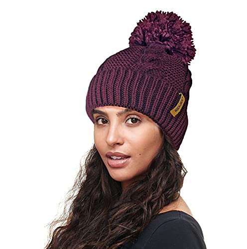 ROCKJOCK R80 Warme, dikke pompon muts met warmte-isolerende teddy fleece voering, bordeaux, One size