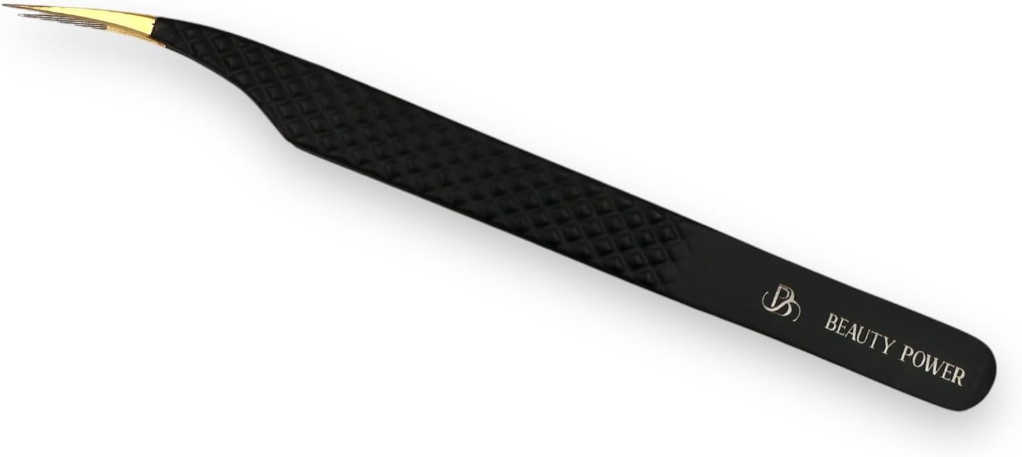 Beauty Power Slim Boot Lash Tweezers for Eyelash Extensions, Precision Fiber Tip Grip Mega Volume Lash Tweezers - Venus (Black)