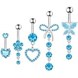 BSJ4U Piercing para ombligo colgante para ombligo, joyería bonita con circonita cúbica rosa, corazón, mariposa, lazo, flor, ombligo, anillo para el ombligo, para mujer, 14 G, plata de 14 g, delicado y