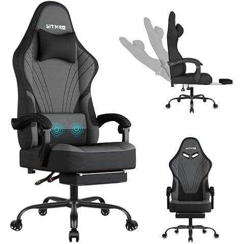 Gaming Chair, Ergonomic Computer Chair with Footrest, Big Tall PC Gamer Chair with Headrest and Massage Lumbar Support, 360° Swivel Height Adjustable Fabric Video Office Chairs for Adults (Gray) Cover