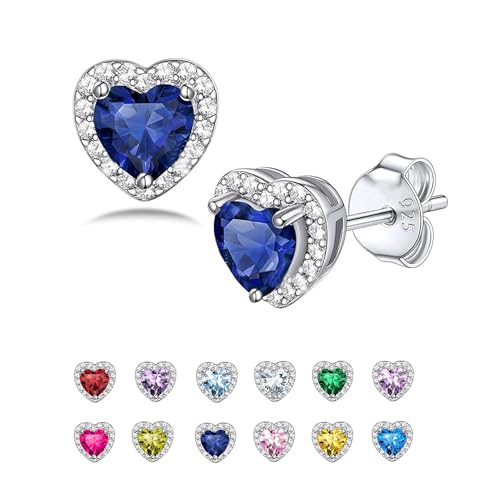 Seleneva Birthstone Stud Earrings for Women Sterling Silver Dainty Earrings Crystal Zirconia Stud Earrings Birthday Christmas Valentine's Day Jewellery Gifts for Mum Sisters Girlfriend, One Size