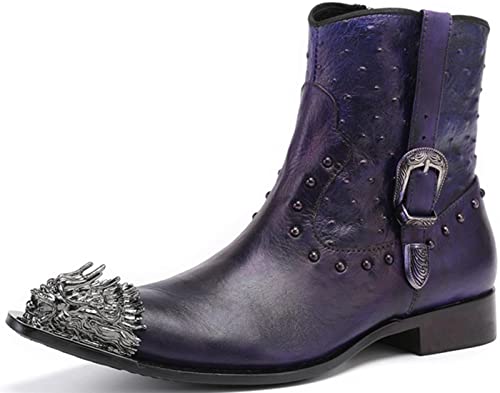 Santimon Men's Leather Chelsea Cowboy Boots - Dress Casual High-Tops Western Boots with Metal Pointed Toe for Party Ballroom Rock Singer2