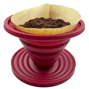 Collapsible Pour Over Coffee Dripper for Camp Coffee, Reusable Silicone Coffee Filter Holder for Camping Red