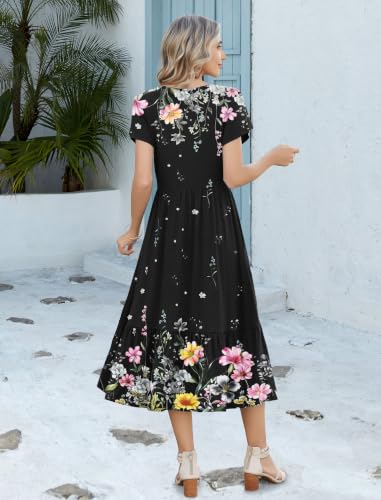 Image of Zeagoo Women Summer Midi A Line Dress Short Sleeve Casual Flowy Tiered Beach Long Sundress with Pockets 2026 Vacation Travel