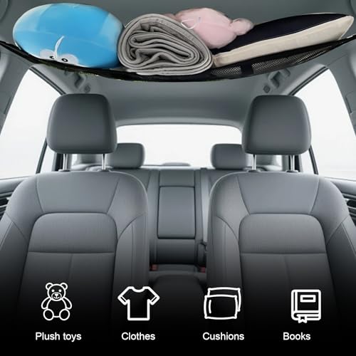 Qurbuns Upgrade Car Ceiling Cargo Net Pocket, 31.5\" x 20.87\" Strong Load Car Roof Storage Organizer, Double-Layer Mesh Camping Overlanding Gear Must Haves Cargo Net, Universal Road Trip Accessories - Thumbnail 6