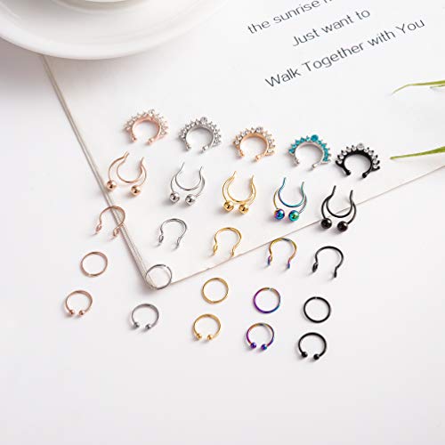 25Pcs Stainless Steel Fake Nose Ring Hoop for Men Women Faux Lip Ear Septum Ring Non-Pierced Body Jewelry2