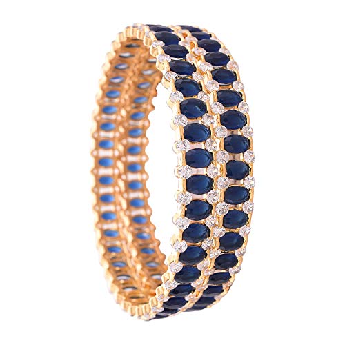 Ratnavali Jewels Gold Tone Cubic Zirconia Blue White CZ Bollywood Wedding Indian Jewelry Bangles Women2