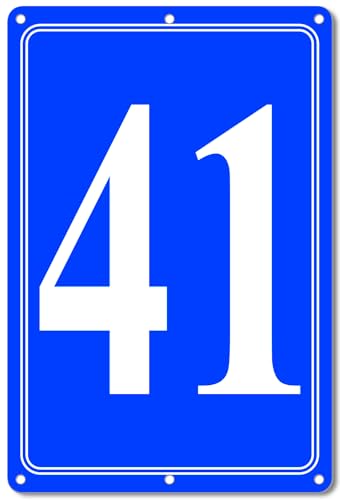 Image of Premium Aluminum Number Signs 41, Metal 12 inch X 8 inch Blue Numbered Signs Outdoor for Parking Lots, Floor, Dock, Court, Aisle, Field, High Visibility, No Fade, Weather-resistant