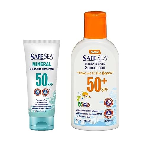 Safe Sea Jellyfish and Sea-Lice Sting-Blocking Body and Face Sunscreen Bundle For Kids | SPF50+ 4 Fl oz + SPF50 2 Fl oz Mineral | Waterproof, Biodegradable, Coral Reef-Safe Sunscreen Cover