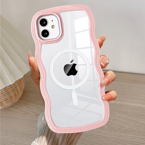 Coque compatible MagSafe pour iPhone 11 étui antichoc en silicone souple rose