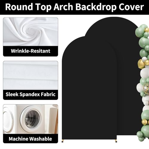 Image of 2 Pack Arch Backdrop Stand and Cover Set (7.2FT /6FT), Balloon Arch Stand | Metal Background Arch Stand, Backdrop Arch Frame, Wedding Arch for Backdrop (Black Cover)