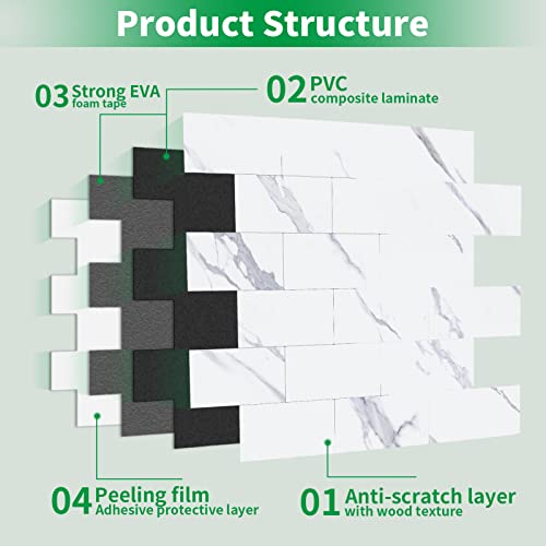 Longking 10-Sheet Peel And Stick Backsplash For Kitchen, Pvc Stick On Tile For Bathroom Vanities, Kitchen Backsplash, Retro/Rustic Style Wall Décor In White-Marble #TOP6