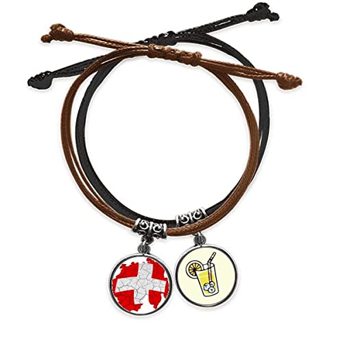 Bracelet Suisse motif feuille de cuir tressé haut de gamme jaune citron