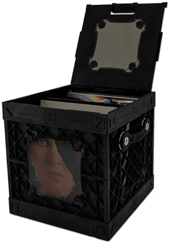 Miniatura 2 de CrateVinyl DJ - Caja de almacenamiento de discos de vinilo modular para álbumes LP con divisor, asas de goma y paneles transparentes (caja negra,