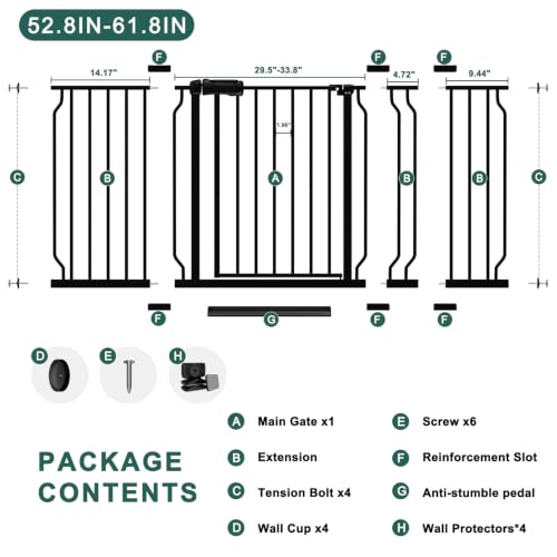 ALLAIBB Extra Wide 52.8"-61.8" 134-158cm Baby Gate Pressure Mount Auto Close Black Metal Child Long Large Dog Pet Safety Gates with Walk Through for Stairs,Doorways,Kitchen and Living Room by ALLAIBB - Used condition - Image 2