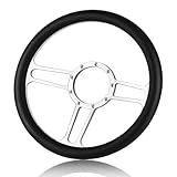 QYMOPAY 9 Bolt Disc Steering Wheel, 14 Inch Leather billet steering wheel, 3 Spoke Steering Wheel, Fits Most 9 Hole Car Steering Wheels, Black