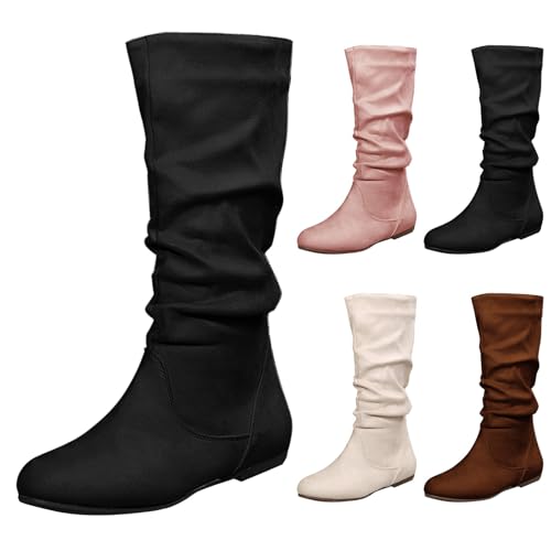 Generisch Botines para mujer, elegantes, de ante, planos, para mujer, con hebilla, botas cortas, cómodas, de invierno, medias altas, de un solo color, informales, Negro , 39 EU