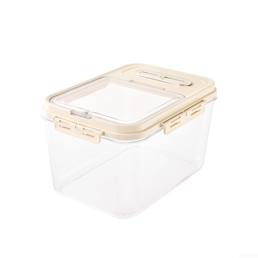 Dispensador de arroz PET beige con taza integrada, tarro de almacenamiento de cereales a prueba de humedad con diseño resistente a plagas, 36 x 25,5 x 20,6 cm (8500-2 tamaño pequeño 10)