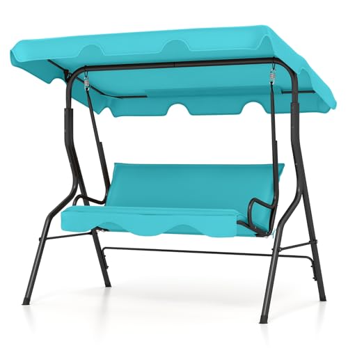 Tangkula 3 Person Porch Swing, Patio with Removable Cushion & Powder-Coated Steel Frame, Outdoor Swing with Canopy for Porch, Backyard, Garden, Balcony (Turquoise)
