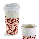 MEXTEQUIL Handcrafted Talavera Ceramic Travel Mug with Silicone Lid, 16 oz, 6.5 Inch Tall, Mexican Embossed...