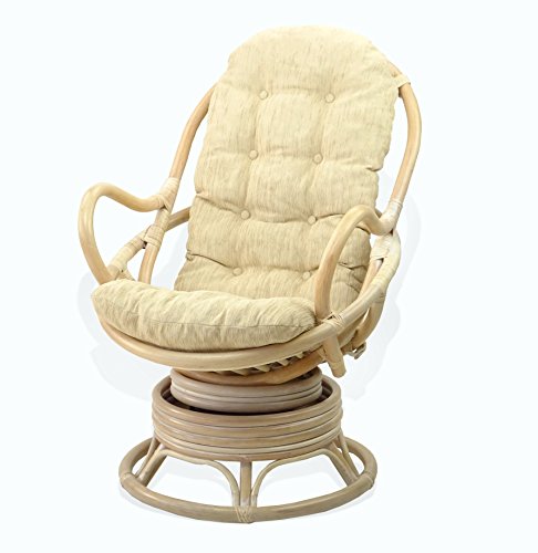 Java Swivel Rocking Chair White Wash White Cushion Handmade Natural Wicker Rattan Furniture With Ottoman Krit White Wash #TOP2