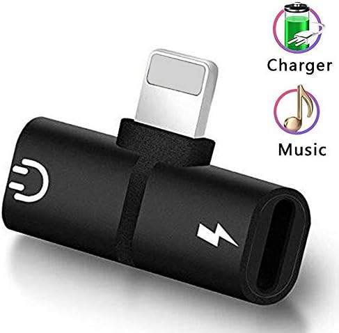 for iPhone Adapter, Charge and Headphone Dongle for iPhone 6/7/8/10/X/6 Plus/7 Plus/8 Plus/XS/XS MAX/XR Headset Jack Splitter Adapter Earphone Connector Convertor 2 in 1 Car Accessories Cables, Black