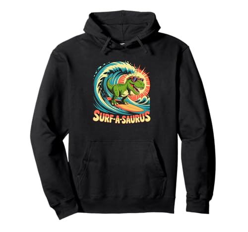 Dinosaure Surf-a-Saurus Funny Beach Wave Surf Summer Sweat à Capuche