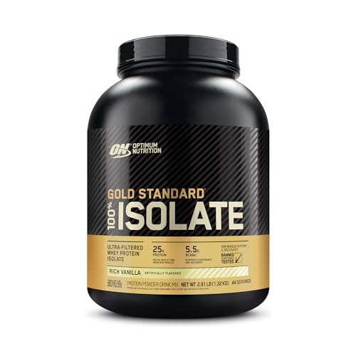 Optimum Nutrition Gold Standard 100% Isolate, Protein Powder, Rich Vanilla, 2.91 Pounds, 44 Servings. Whey Protein Isolate (Packaging May Vary)