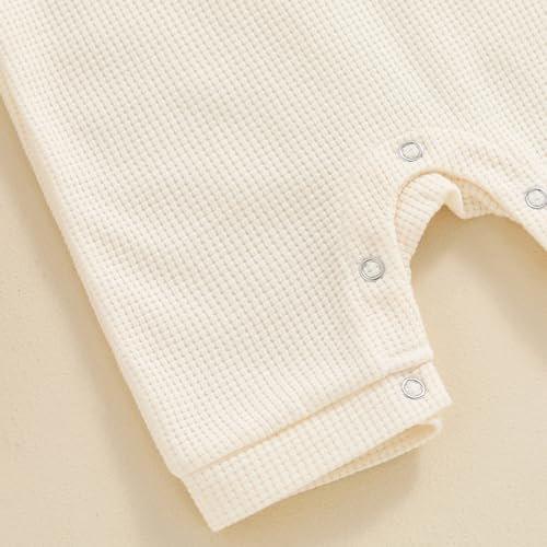 Kuriozud Newborn Baby Boy Girl Clothes Button Solid Short Sleeve Romper Jumpsuit Basic One Piece Outfits Baby Neutral Clothing Waffle Short Sleeve Apricot, 3-6 Months - Thumbnail 6