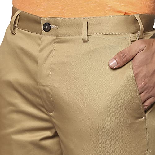 Image of Park Avenue Men's Pure Cotton Solid Pattern Super Slim Fit Flat Front Formal Chinos