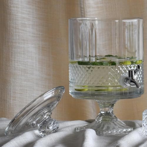 Image of 5 Liter Glass Beverage Dispenser with Tap, Cold Ice Drink Dispensers for, Water, Juice, Beer, Cocktails, Detox Drinks, Home & Restaurants, Office,Bar,Weddings Decoration,Party (VM-05)