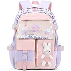WYCY Mochila Escolar Linda Arena Movediza Nevera Puerta Mochila Kawaii de Gran Capacidad Impermeable para Niñas (Violeta)