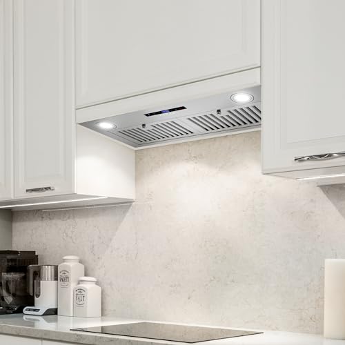 Image of 30 in. Lumin Collection 380 CFM Ducted Insert Range Hood, LED, Stainless | Cosmo COS-30IRHS Soft Touch Controls, 3 Fan Speeds, Permanent Dishwasher-Safe Baffle Filters, Backdraft Damper